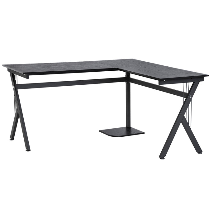 L-Shaped Corner Computer Desk with CPU Stand - Laptop Workstation for Home Office, Space-Saving Black PC Table - Ideal for Remote Work & Study Environments