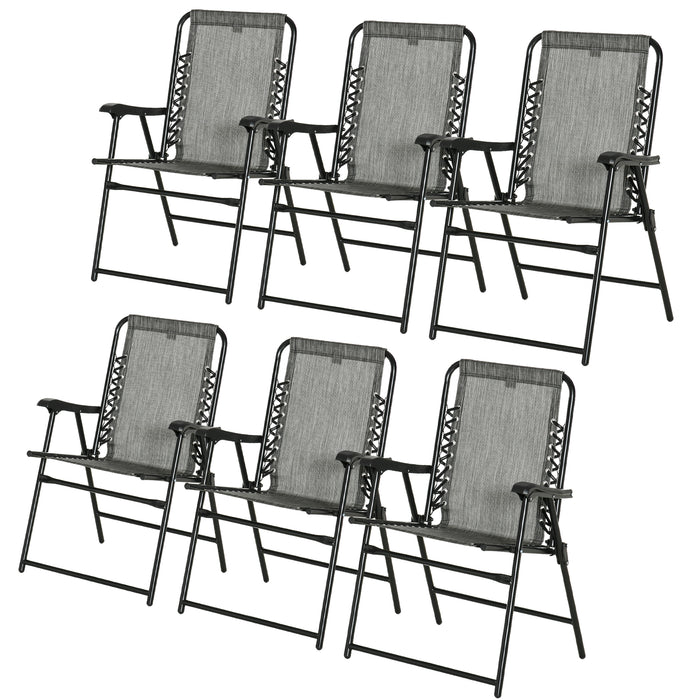 Patio Folding Chair 6-Piece Set - Garden & Outdoor Armrest Chairs with Breathable Mesh Fabric - Ideal for Camping & Beach Outings, Grey