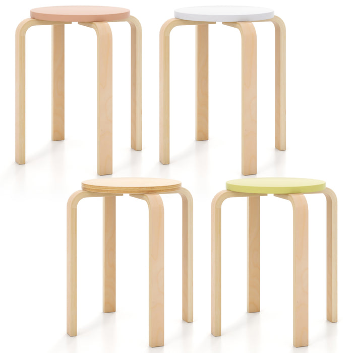 Bentwood Stacking Round Stools - Set of 4 Non-slip Foot Pads, Multicolor - Ideal for Small Space Living Rooms or Dorm Rooms