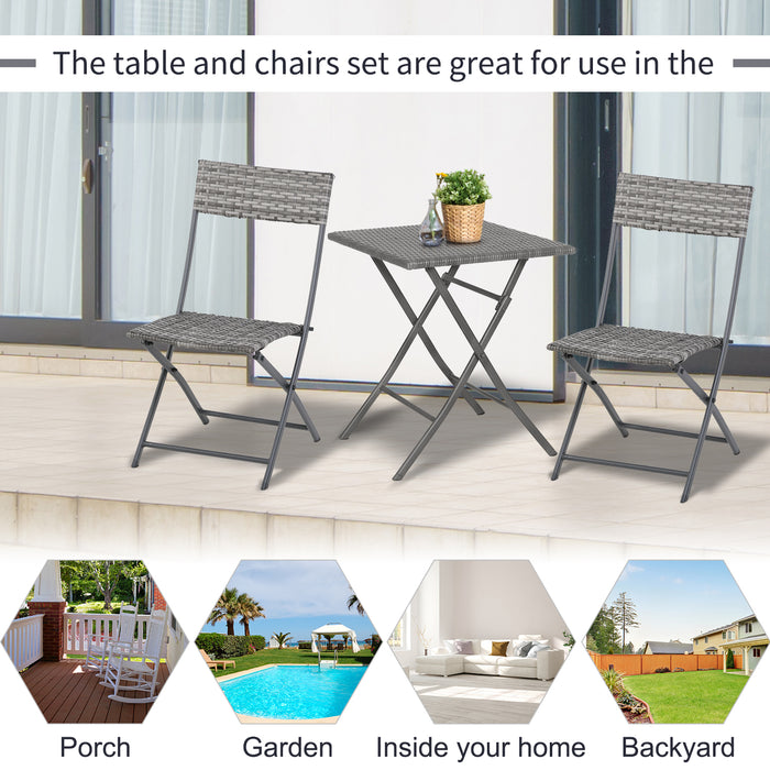 PE Rattan 2-Seater Bistro Set - Weather-Resistant Folding Garden Furniture - Perfect for Patio and Outdoor Dining for Couples