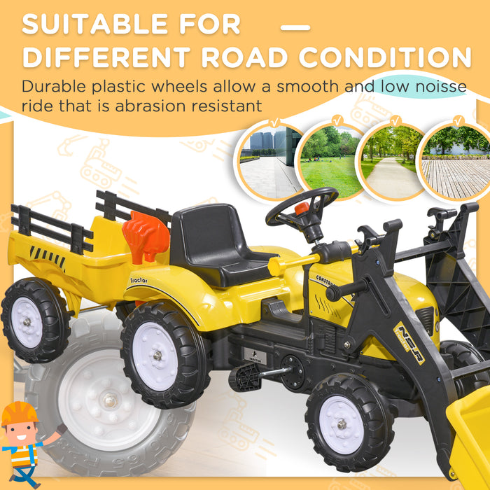 Pedal-Powered Go-Kart Excavator for Kids - Bright Yellow Digger Cart with Functional Front Loader - Outdoor Sandbox Play and Construction Fun