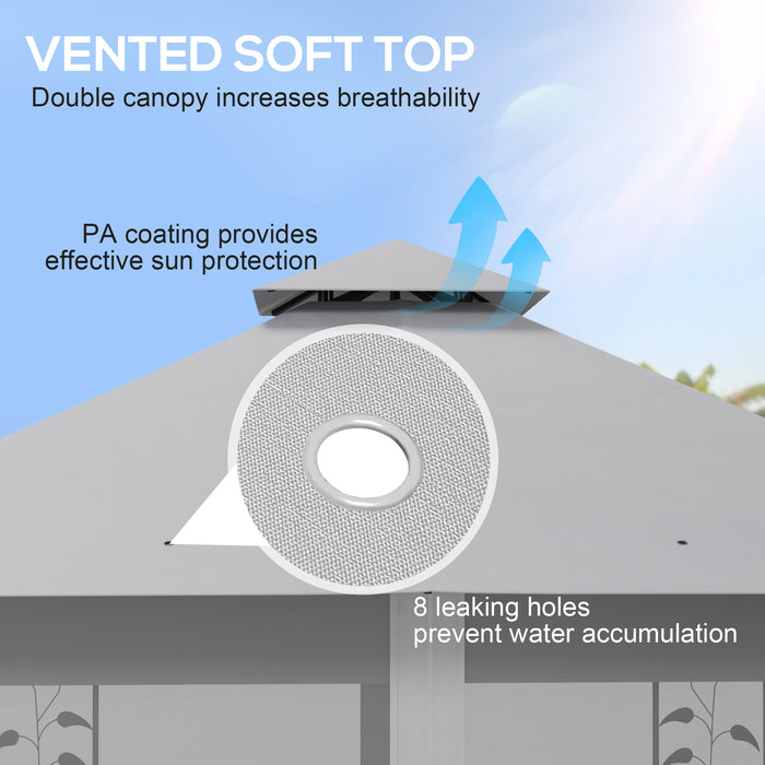 Double Roof Garden Gazebo Canopy - 3m x 3m with Netting & Solid Steel Frame in Light Grey - Outdoor Shelter for Gardens and Patios