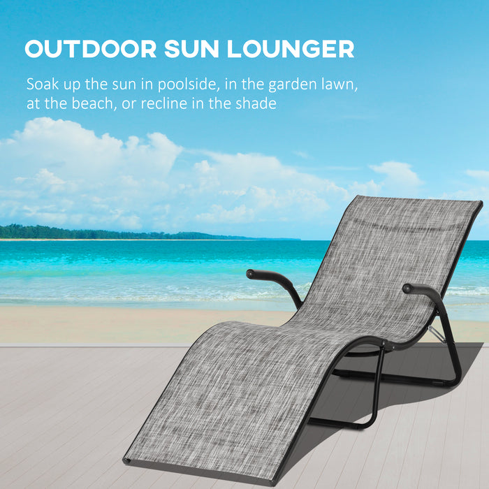 Outdoor Adjustable Chaise Lounge Chair - Portable Folding Recliner for Sunbathing, Relaxation - Ideal for Beach, Poolside, Patio Use in Grey