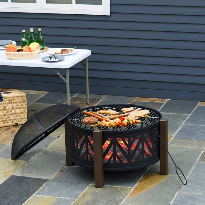 Outdoor 2-in-1 Fire Pit and BBQ Grill - 30" Steel Bowl with Spark Screen and Fire Poker - Ideal for Backyard Bonfires and Outdoor Cooking