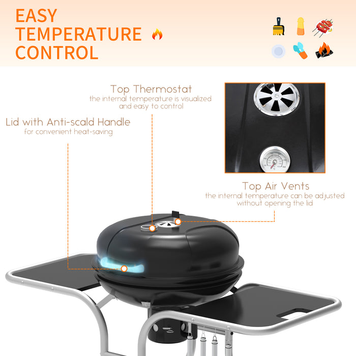 Charcoal Grill Trolley with Wheels - Portable Outdoor BBQ Station - Ideal for Backyard Cookouts and Picnics