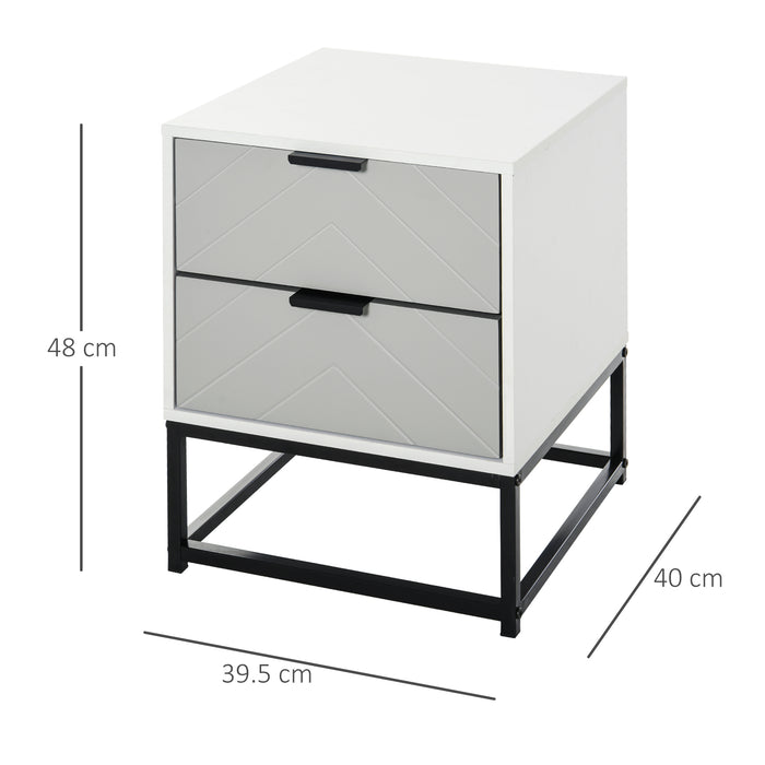 2-Drawer Bedside Cabinet - Unique Shaped Nightstand with Metal Base - Ideal for Bedroom, Living Room, Study Room, or Dorm Use