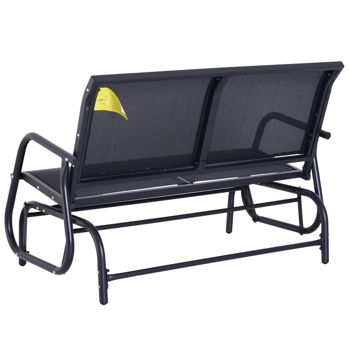 Outdoor 2-Person Glider Bench - Double Swing Loveseat with Powder-Coated Steel Frame - Ideal for Garden, Patio, and Porch Use in Black