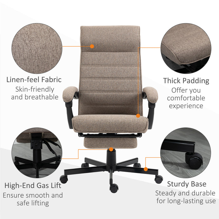 Ergonomic Linen High-Back Chair - Swivel & Reclining Home Office Furniture with Footrest and Padded Armrests - Ideal for Living Room or Study Comfort