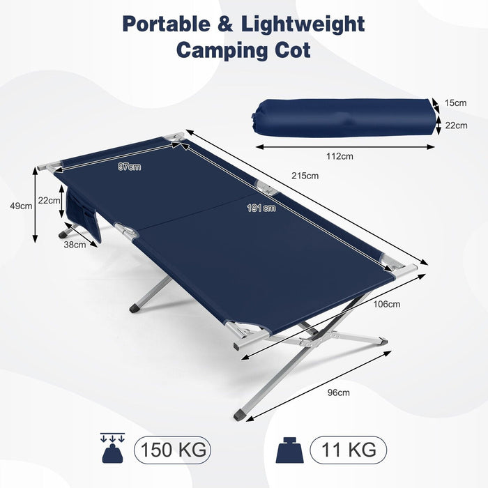 Portable Outdoor Camp Cot - Foldable Camping Bed with Travel Bag and Convenient Storage Pocket - Ideal for Campers and Outdoor Enthusiasts in Blue