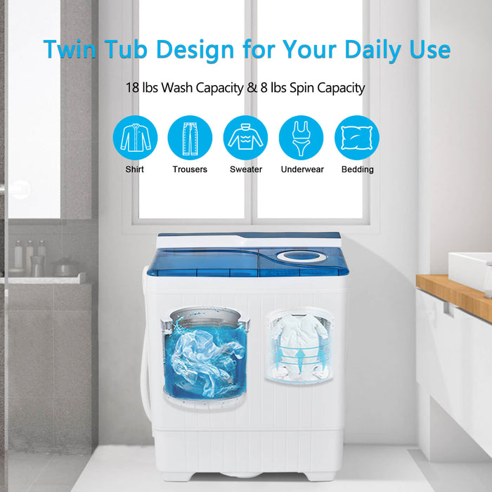 Twin Tub Portable Wash Machine - Compact Spin Dryer in Blue - Ideal for Small Spaces and Traveling Needs