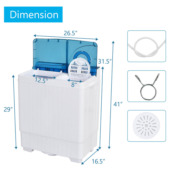 Twin Tub Portable Wash Machine - Compact Spin Dryer in Blue - Ideal for Small Spaces and Traveling Needs