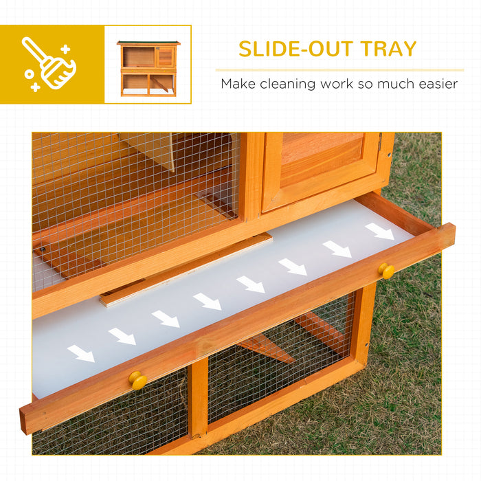 Double Decker Wooden Hutch for Rabbits and Guinea Pigs - 2-Tier Pet Cage with Sliding Tray and Opening Top - Ideal for Small Animal Housing and Easy Maintenance