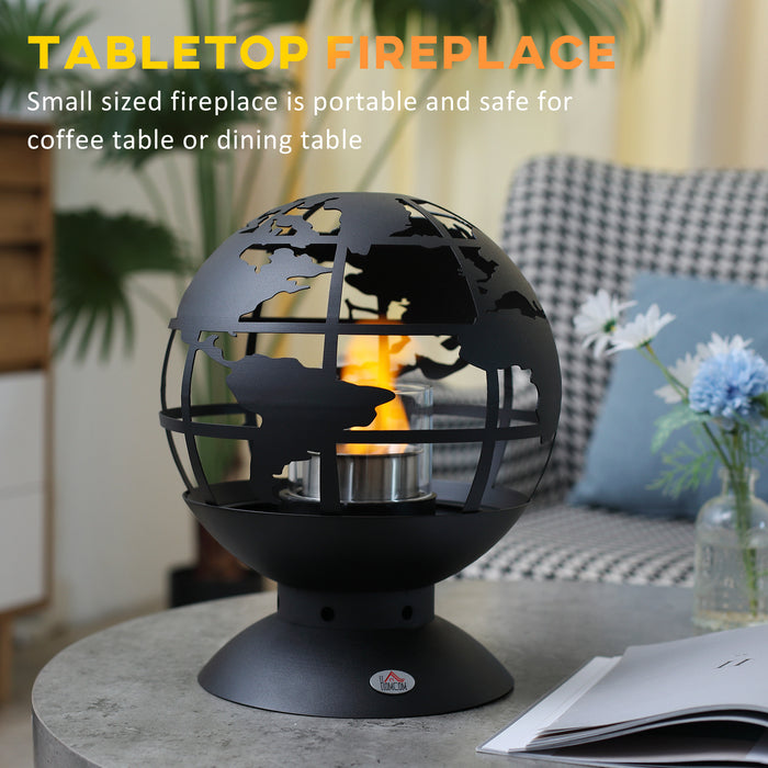 Globe Tabletop Bioethanol Fireplace - Portable Metal Design with Lid, 0.4L Tank, 1.5Hr Burning - Cozy Ambiance for Home & Outdoor Use