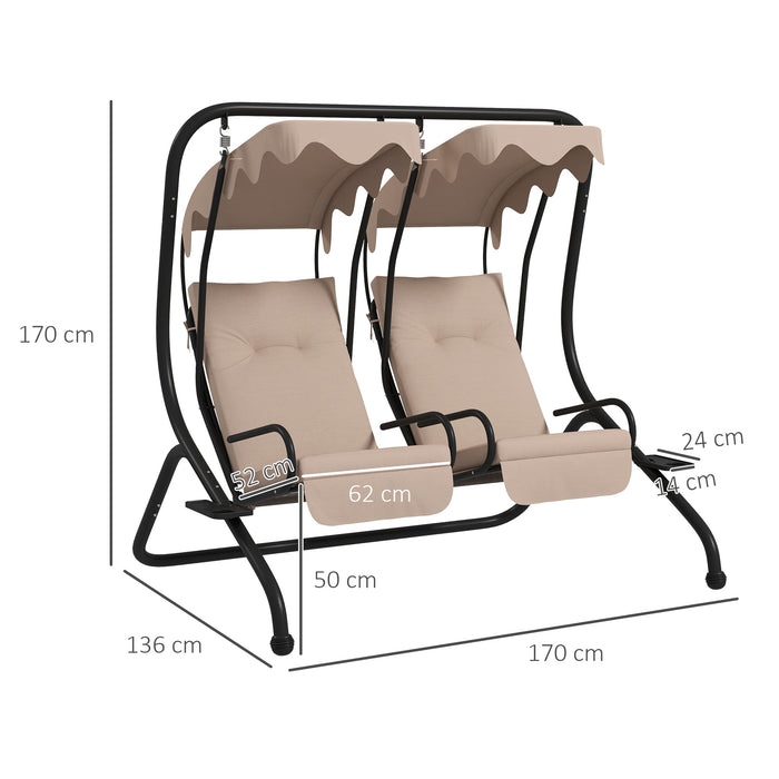 Modern Canopy Swing Chair - Comfortable Outdoor Garden Swing Seat with Separate Chairs and Cushions - Ideal for Patio Relaxation, Includes Removable Shade Canopy, Beige