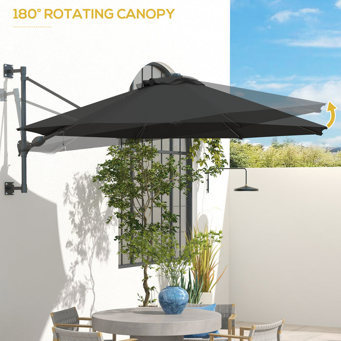 Wall-Mounted Garden Parasol - Ventilated Patio Sun Shade Canopy in Charcoal Grey - Ideal Outdoor Solution for UV Protection and Comfort