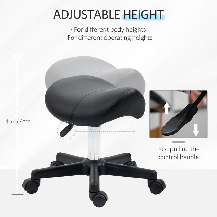 Ergonomic Saddle Stool - PU Leather Rolling Chair with Steel Frame for Spa, Beauty, Tattoo, Massage - Adjustable Height for Comfort and Versatility