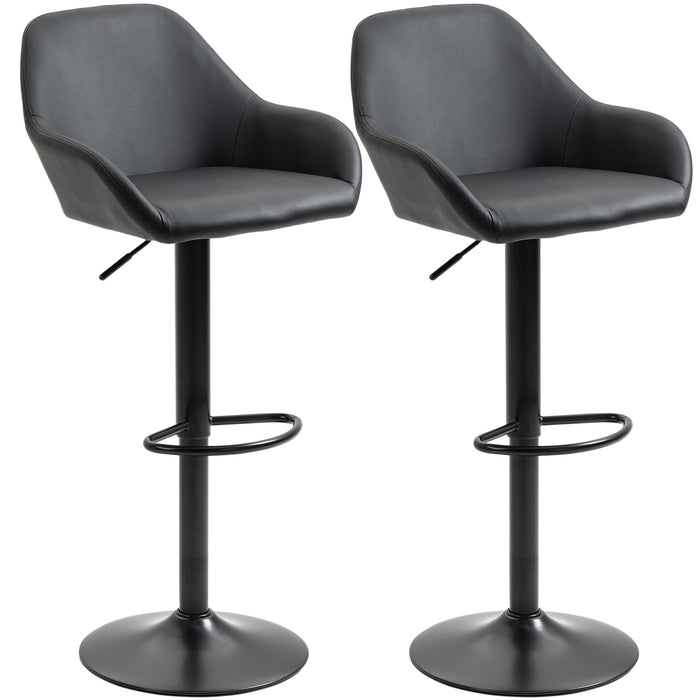 Swivel Barstools Set with Footrest and Backrest - PU Leather Adjustable Bar Stools for Kitchen Counter, Steel Base, Black - Perfect for Dining Room Comfort