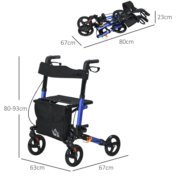 4-Wheel Rollator Walker with Seat - Folding Design, Adjustable Height, Dual Brakes & Cane Holder - Lightweight Aluminum Mobility Aid for Seniors and Adults