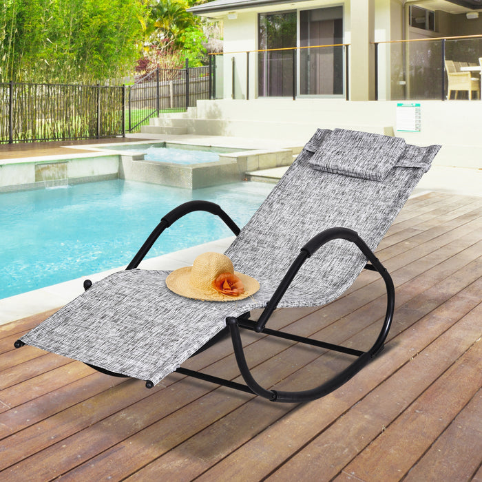 Zero Gravity Rocking Patio Lounge Chair - Texteline Recliner with Padded Pillow for Outdoor Garden Comfort - Relaxing Rocker Seat for Yard and Porch in Grey