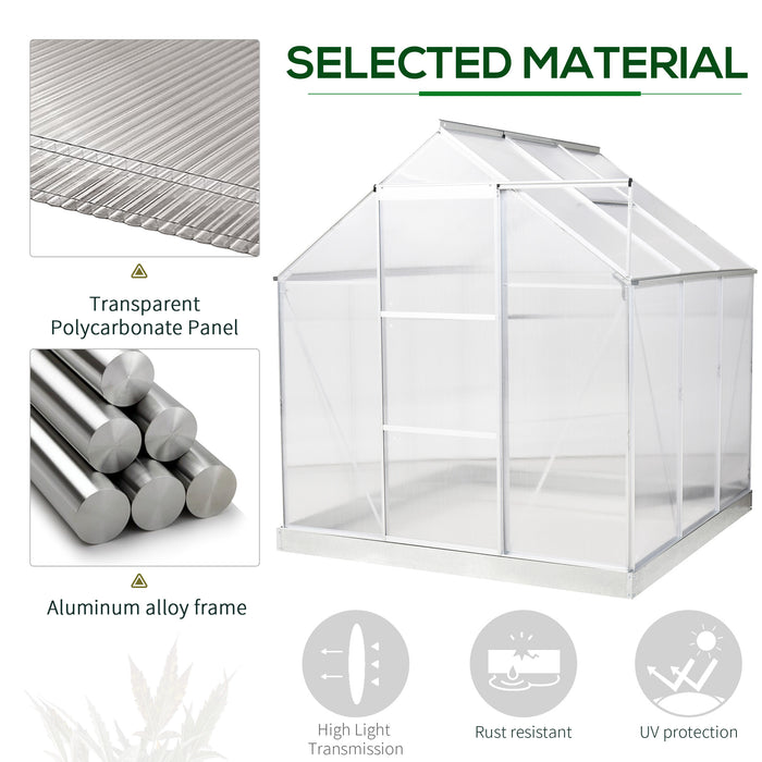 Walk-In Polycarbonate Greenhouse - 6x6 ft Aluminum Frame with Sliding Door and Adjustable Ventilation - Ideal for Growing Plants and Seedling Protection