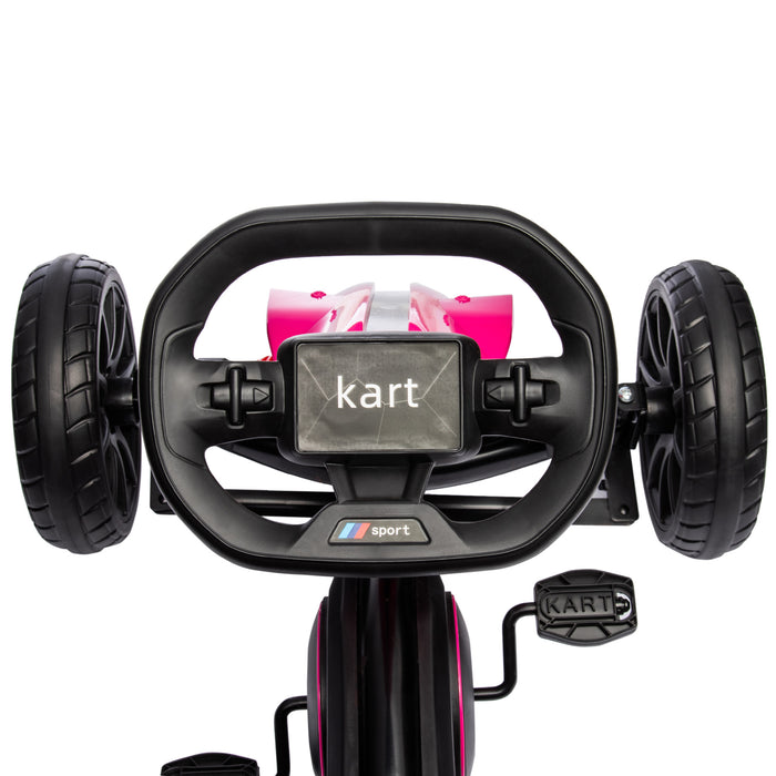 Kids Pedal Racer Go Kart - Adjustable Seat & Shock-Absorbing EVA Tires with Handbrake - Fun Outdoor Riding Toy for Children Aged 3-8 Years, Pink