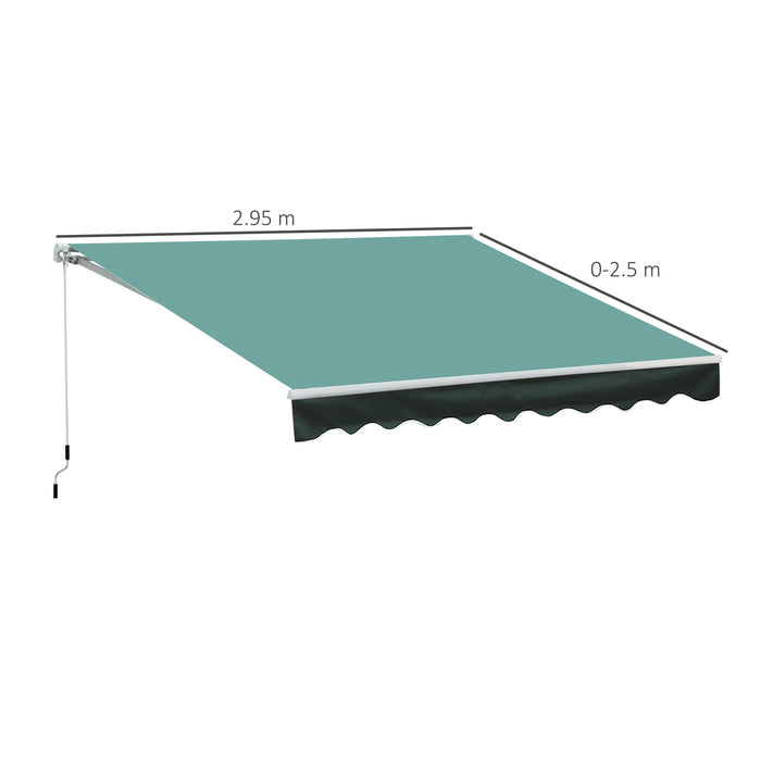 Manual Retractable Awning - 3x2.5m Dark Green Sun Shade Canopy for Garden and Patio - Outdoor Shelter and Protection