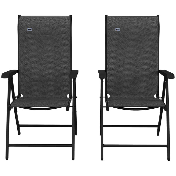 Outdoor Wicker Folding Chairs - Set of 2 PE Rattan Patio Chairs with 7-Level Adjustable Backrest and Armrests - Ideal for Dining and Camping