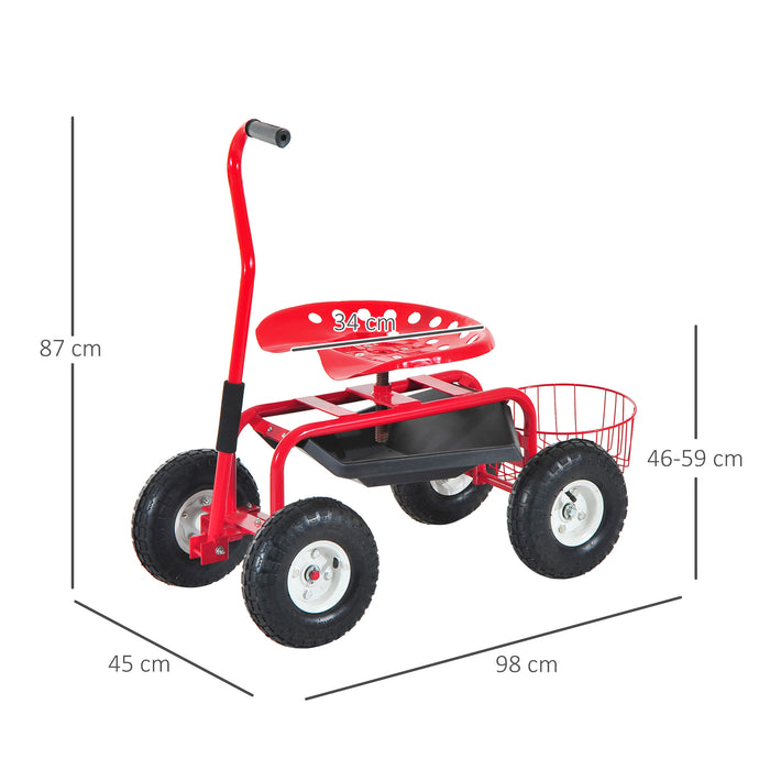 Gardener's Delight Adjustable Rolling Work Seat - Heavy-Duty Swivel Garden Planting Station Trolley with Tool Tray and Basket, 150kg Capacity - Outdoor Gardening Comfort for Plant Enthusiasts