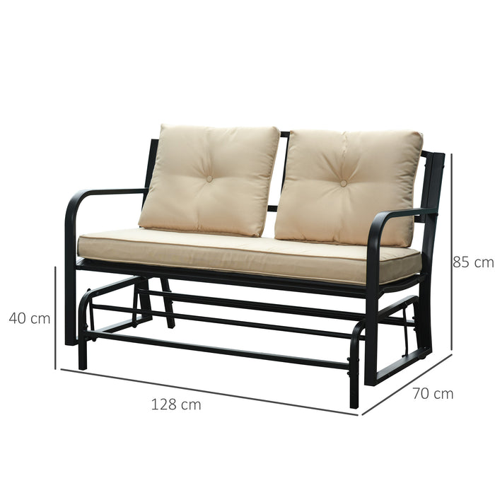 Outdoor 2-Person Glider Bench with Rocking Feature - Patio Loveseat with Armrest and Comfortable Khaki Cushions - Ideal for Yard, Porch, and Garden Relaxation