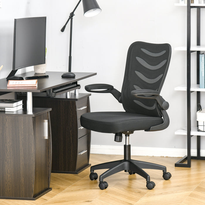 Mesh Swivel Chair - Ergonomic Home Office Task Desk Chair with Lumbar Support and Flip-Up Arms - Adjustable Height for Comfortable Seating and Posture Improvement