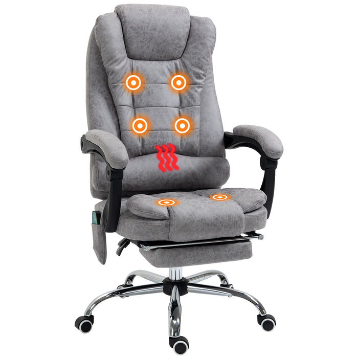 Ergonomic Executive Massage Chair with Heat and Vibration - 6-Point Heated Vibrating Recliner with Swivel, High-Back, and Footrest in Grey - Ideal for Stress Relief and Comfort in Office or Home Study