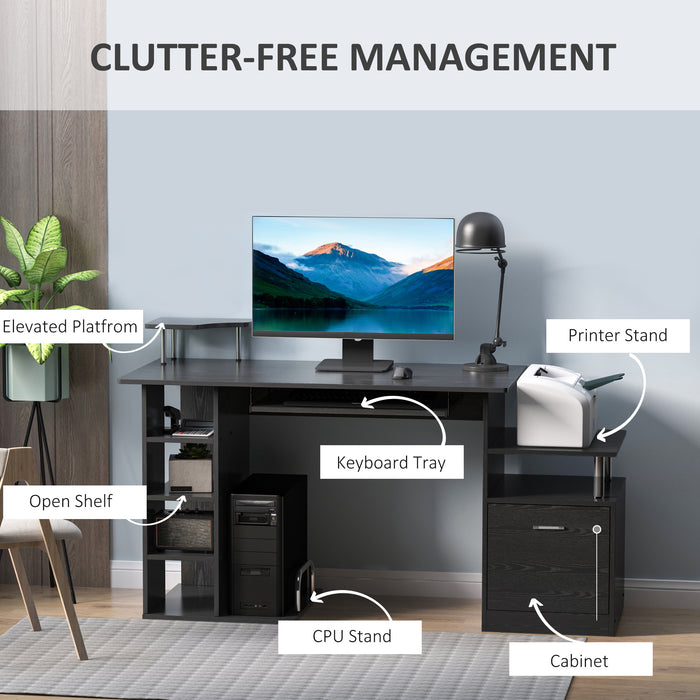 Computer Desk with CPU Storage and Shelves - Multi-Functional Home Office Workstation with Drawers - Space-Saving Design for Professionals and Students