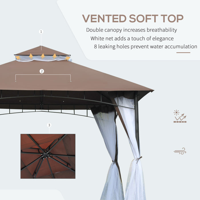 Metal Garden Gazebo 3x3m - Square Canopy Shelter with Mesh for Outdoor Parties and Weddings, Brown - Elegant Shade and Bug Protection for Events