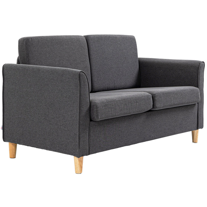 Modern 2-Seater Loveseat - Compact Dark Grey Sofa with Wood Legs and Armrests - Ideal for Small Living Spaces