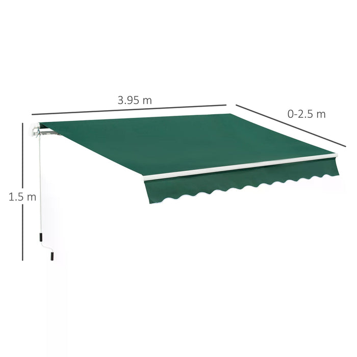 Manual Patio Awning 4x2.5m - Green Canopy Sun Shade with Retractable Design and Fittings - Outdoor Shelter for Gardens and Patios