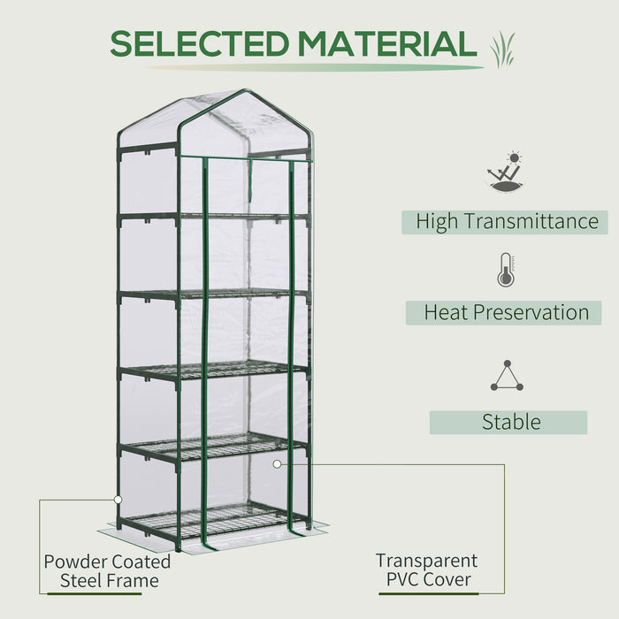 5-Tier Outdoor Greenhouse with PVC Cover - Portable Metal Frame Flower Stand, Transparent, 69 x 49 x 193 cm - Ideal for Garden, Patio, and Urban Gardening Enthusiasts