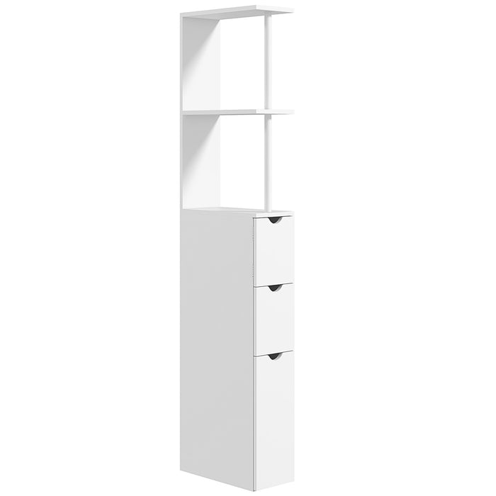 Slimline Bathroom Organizer with Drawers - Tall Cupboard with Double-Shelf Storage, Sleek White Finish - Space-Saving Solution for Small Bathrooms & Tight Spaces