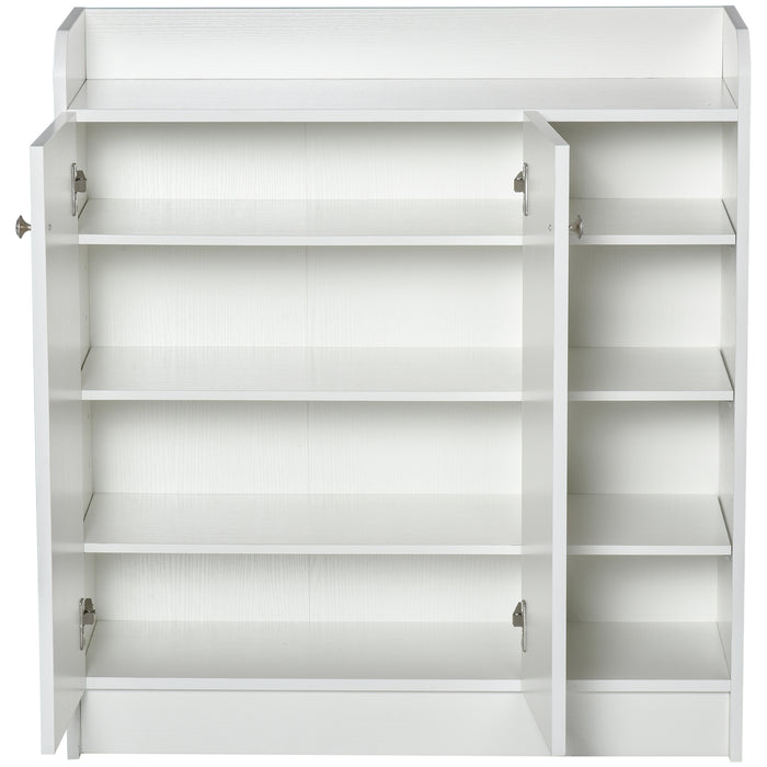 Hallway Shoe Storage Cabinet with 2 Doors - Adjustable 4-Shelf Cupboard and Footwear Rack Stand Organizer, White Finish - Ideal for Home Clutter Reduction and Space Saving