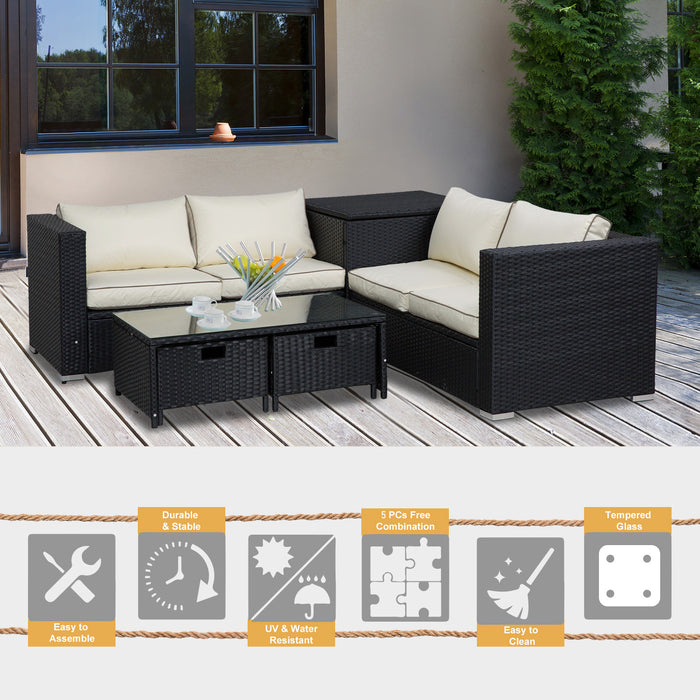 4-Seater Rattan Garden Furniture Set - Patio Sofa with Storage, Coffee Table & Corner Sofa - Perfect for Outdoor Entertaining and Relaxation