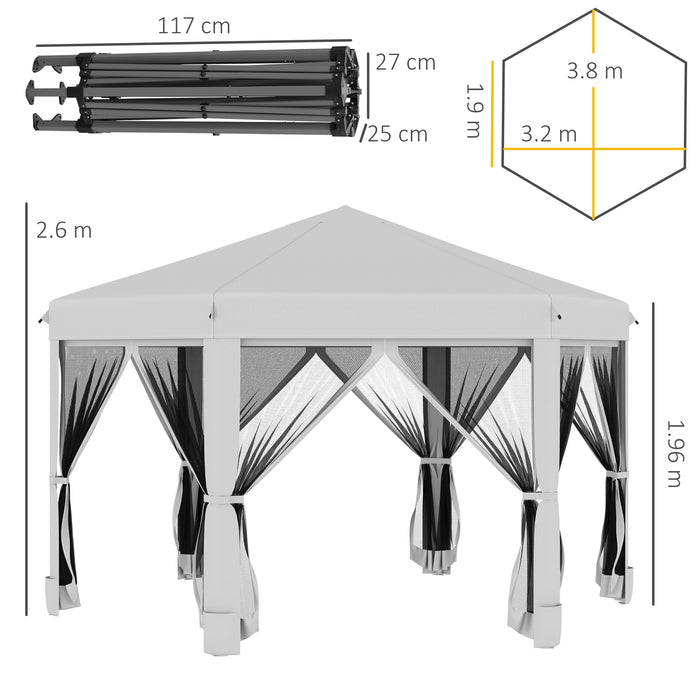 Hexagonal Pop Up Gazebo Canopy Tent - 3.2m, Mesh Sidewalls, UV Protection, Handy Carry Bag - Outdoor Events, Garden Shade