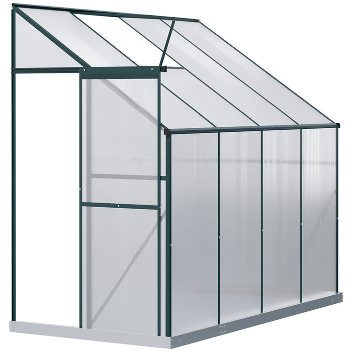 Heavy Duty Aluminium Lean-to Greenhouse - Walk-In Wall Greenhouse with Polycarbonate Panels and Roof Vent, 253x127x220 cm - Ideal for Protecting Plants and Seedling Growth