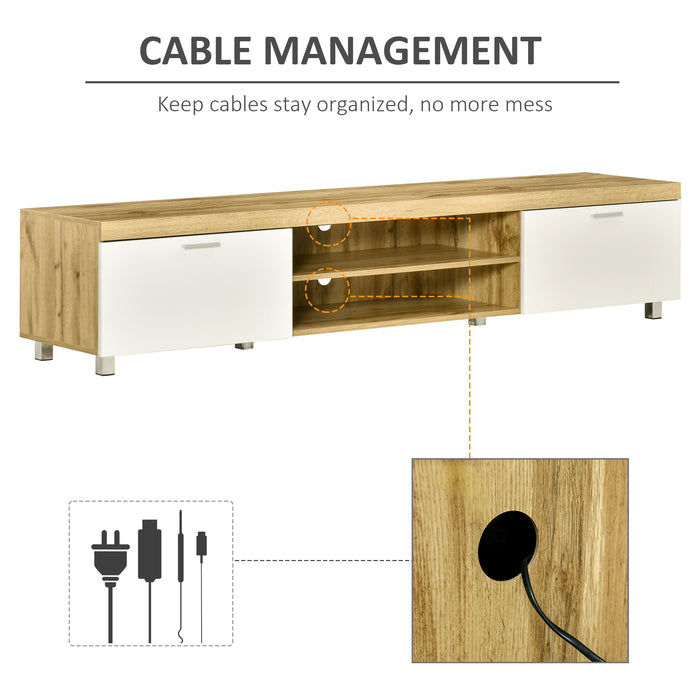 Modern 90-Inch TV Stand - Oak and White Entertainment Center with Storage Drawer and Shelving - Ideal for Living Room and Bedroom Media Organization