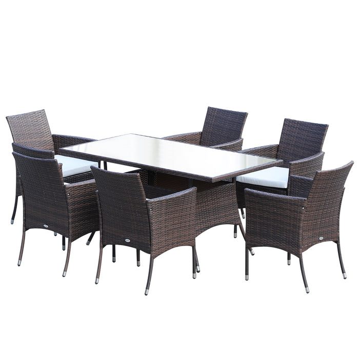 6-Seater Rattan Garden Dining Set - Rectangular Patio Table with Cube Chairs, Outdoor Fire Retardant Sponge - Perfect for Family Gatherings and Entertaining Guests