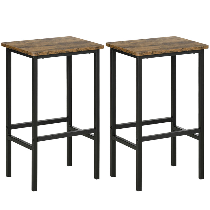 Industrial Bar Chair Duo with Footrest - Counter Height Stools for Dining and Home Pub, Rustic Brown Finish - Ideal for Elevated Seating Comfort in Kitchen or Entertainment Areas
