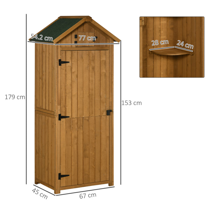 Vertical Wooden Garden Shed - Tool Storage Cabinet with Shelves and Lockable Door - Space-Saving Organizer for Garden Equipment, 77 x 54.2 x 179 cm, Brown