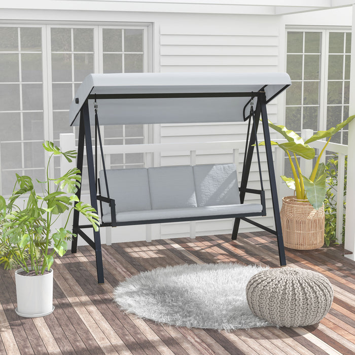 Outdoor 3-Seater Swing Chair with Steel Frame - Adjustable Canopy & Removable Cushions, Grey Hammock Bench - Perfect for Patio, Garden or Backyard Relaxation