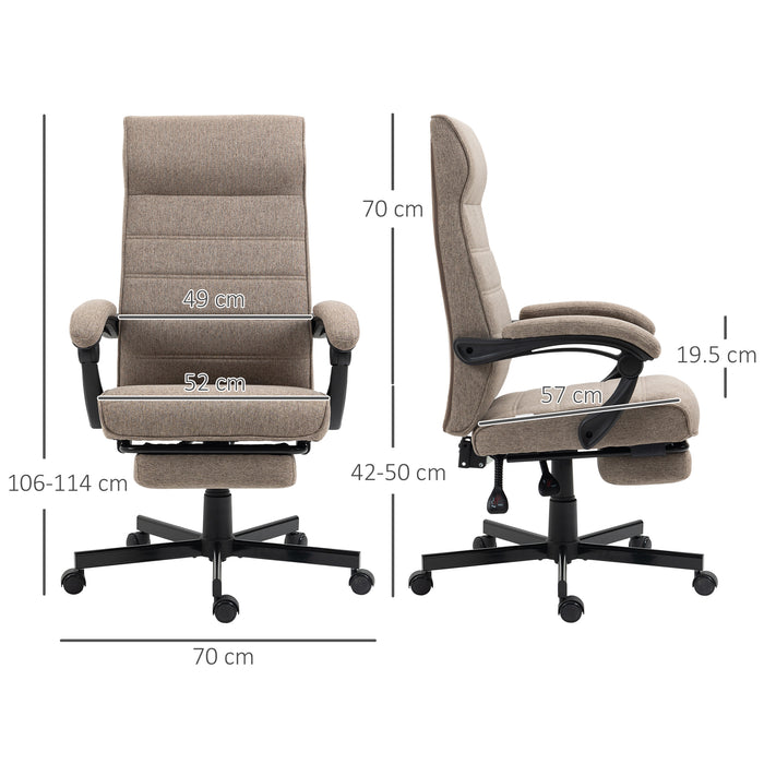 Ergonomic Linen High-Back Chair - Swivel & Reclining Home Office Furniture with Footrest and Padded Armrests - Ideal for Living Room or Study Comfort