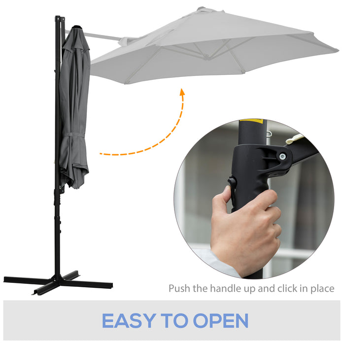 360° Rotating Cantilever Parasol 2.5M - Offset Roma Patio Umbrella, Hanging Sun Shade, Cross Base, Dark Grey - Ideal Outdoor Shelter for Gardens & Patios