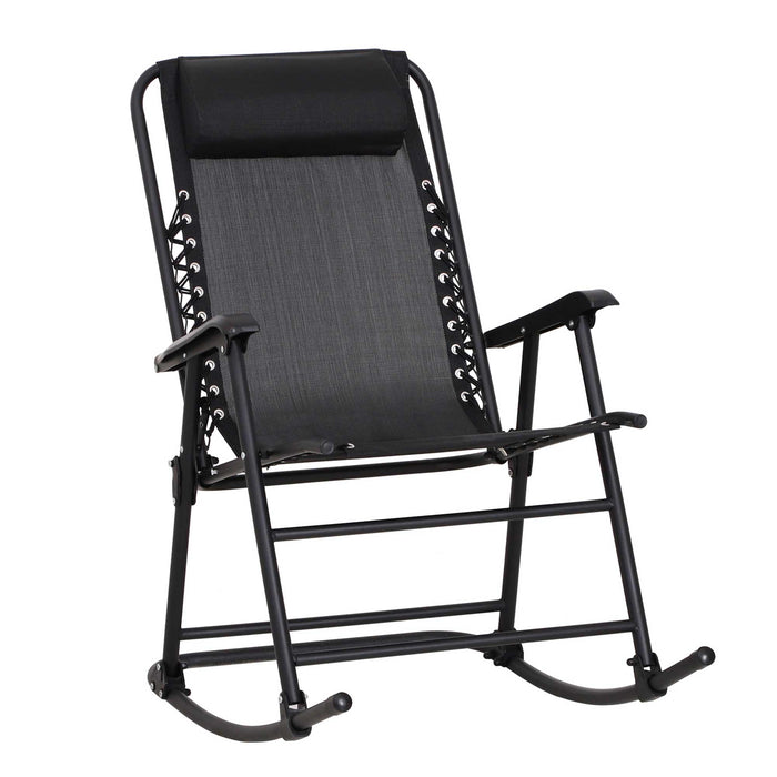 Outdoor Zero-Gravity Rocking Chair - Adjustable Folding Seat with Headrest for Comfort - Perfect for Patio, Deck, Camping, and Fishing, Black