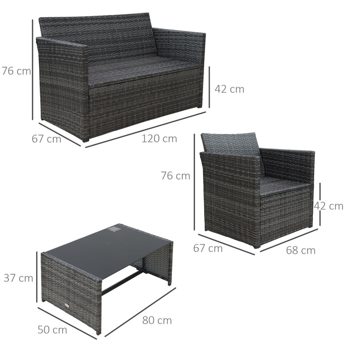 4-Seater Rattan Sofa Set - Outdoor Patio Wicker Furniture with Bench Chairs & Coffee Table, Grey - Perfect for Garden and Social Gatherings